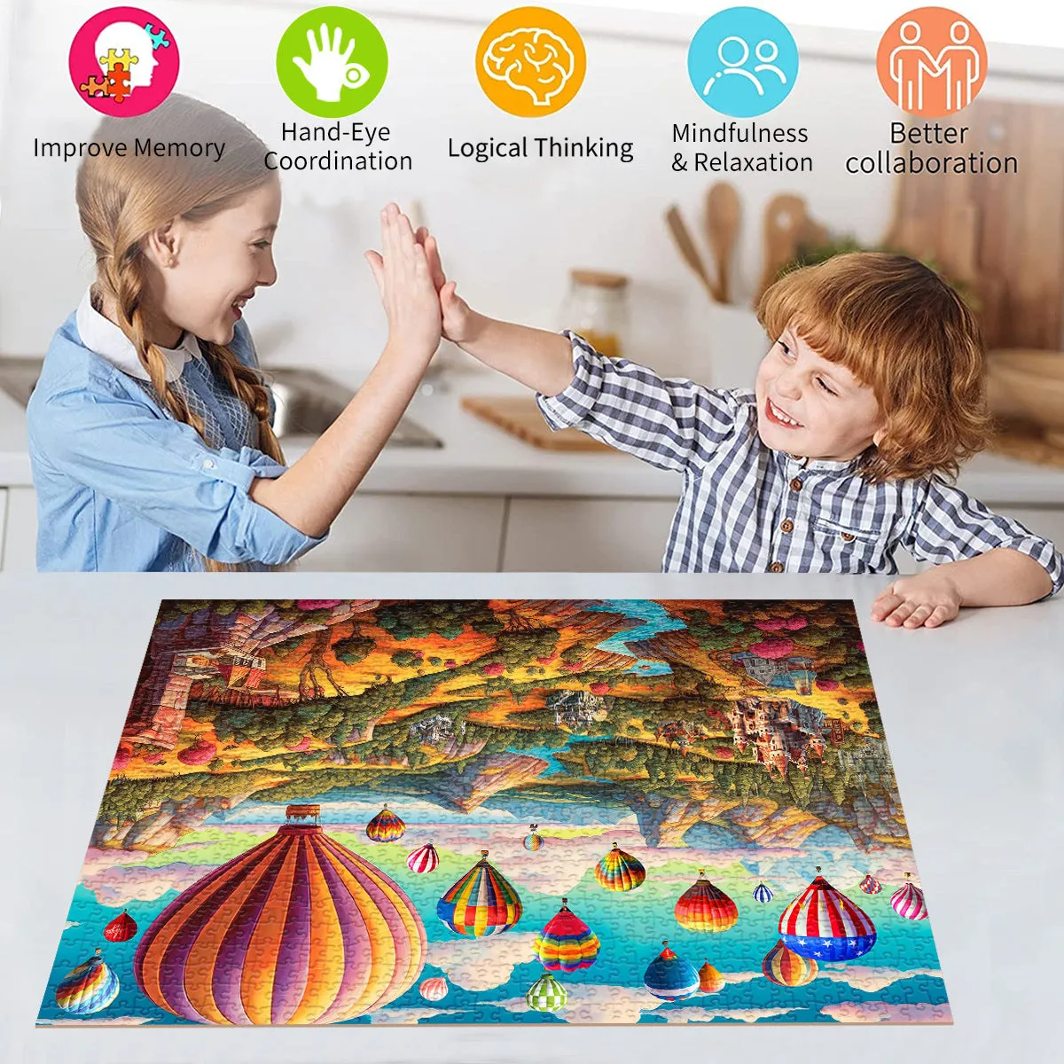 1000-Piece Hot Air Balloon Adventure Jigsaw Puzzle for Adults | High Difficulty | Stunning Scenery | Relaxation & Focus