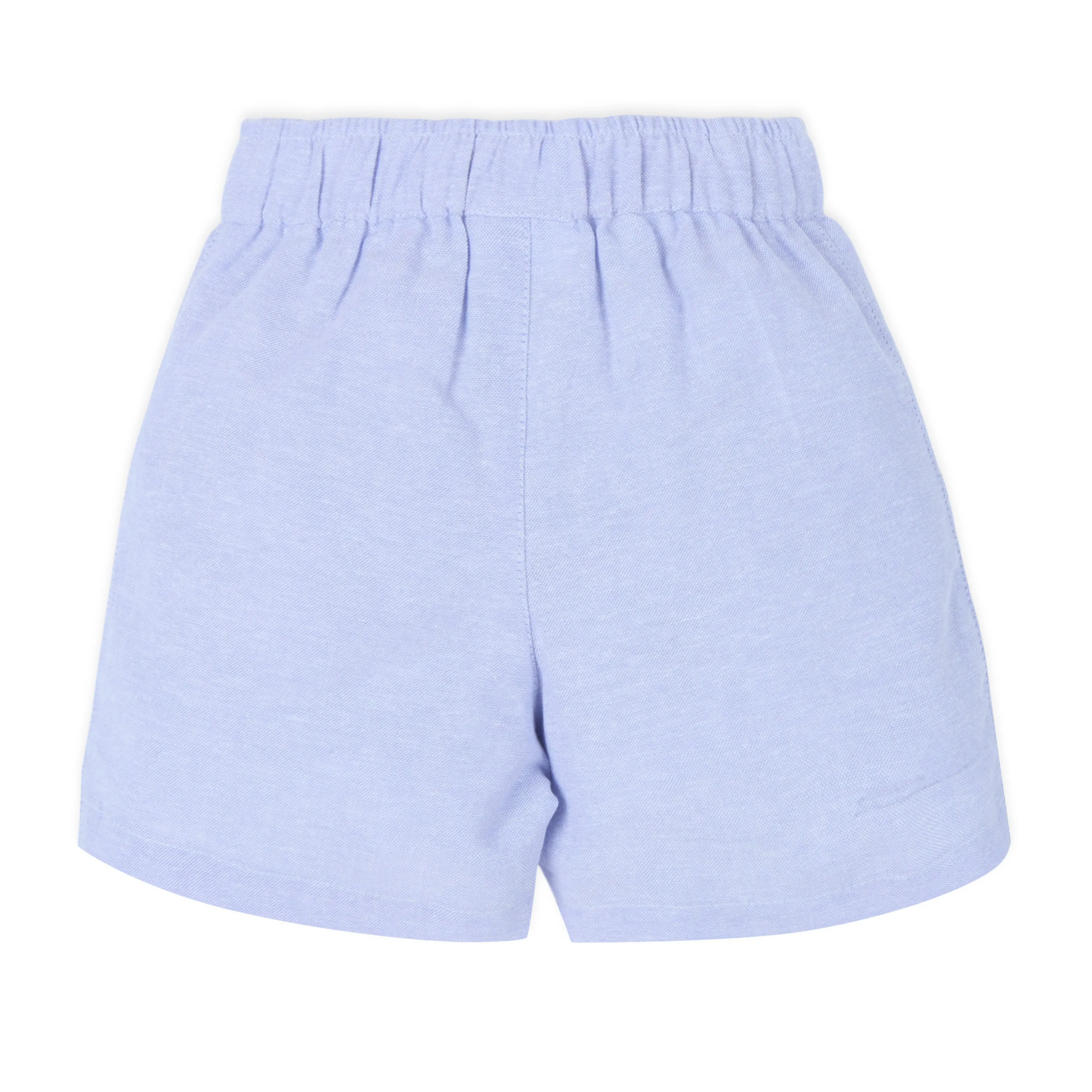 Printed Baby Boy Round Neck Tee with Chambray Shorts - White & Blue