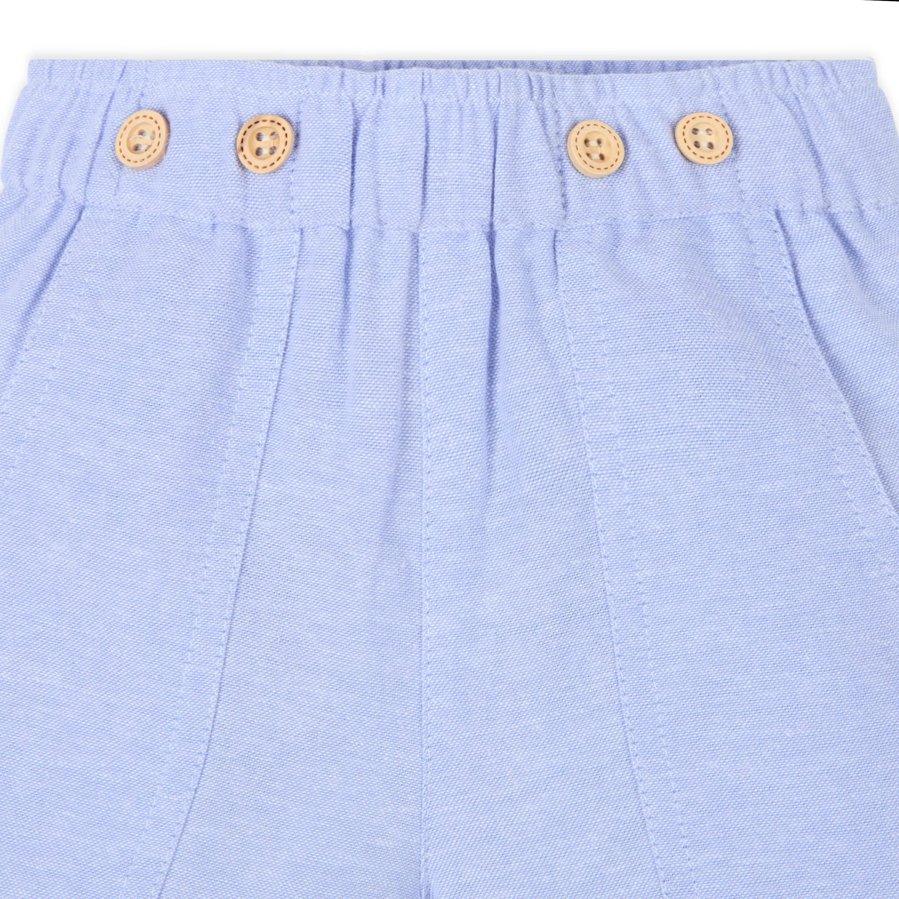 Printed Baby Boy Round Neck Tee with Chambray Shorts - White & Blue