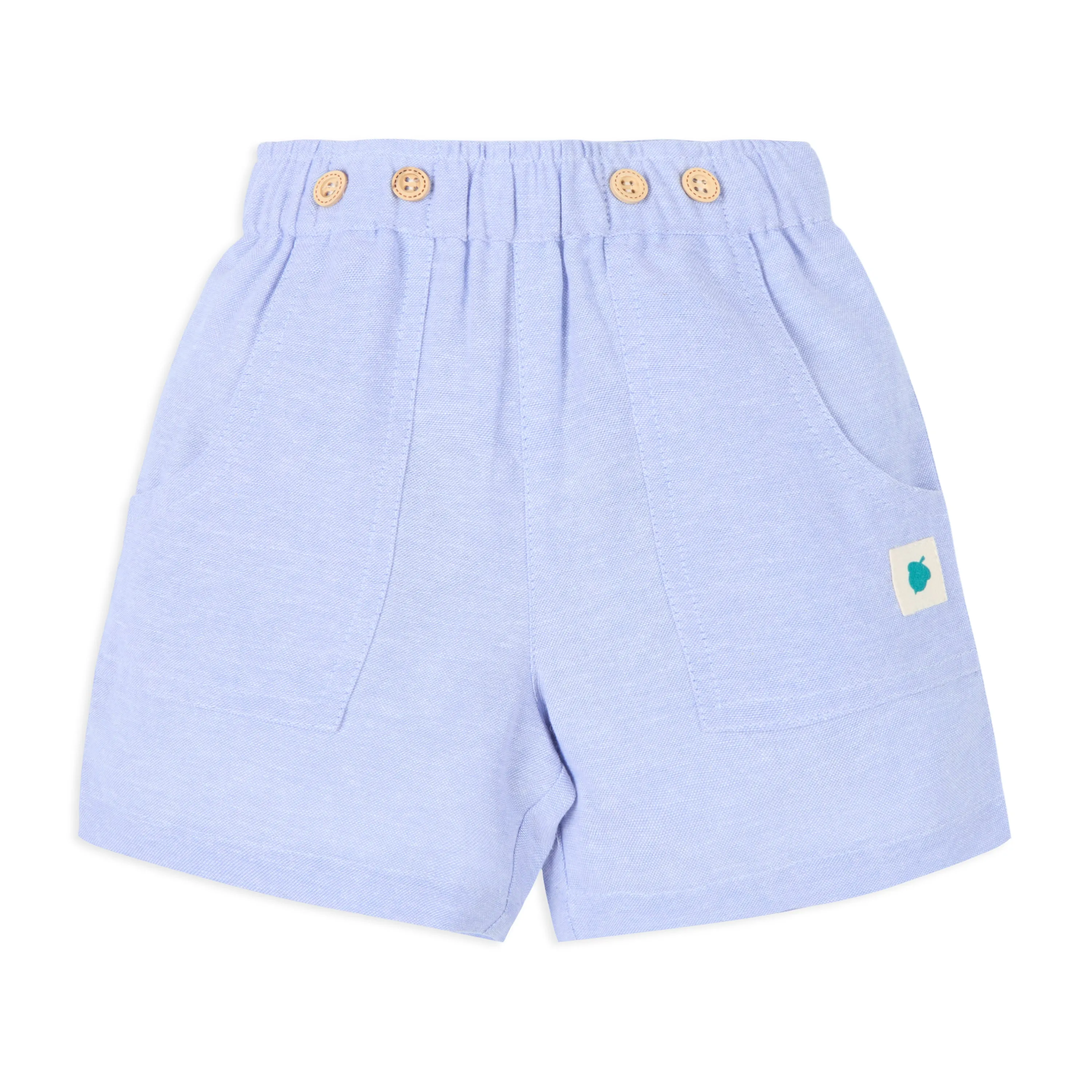 Printed Baby Boy Round Neck Tee with Chambray Shorts - White & Blue
