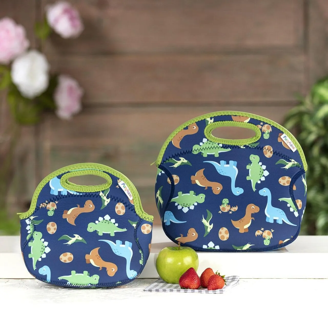 Small Machine Washable Lunch Bag - Navy Dinos